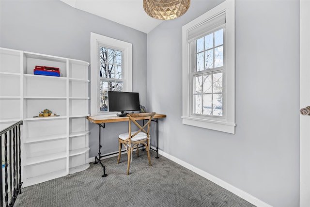 home office with carpet and baseboards