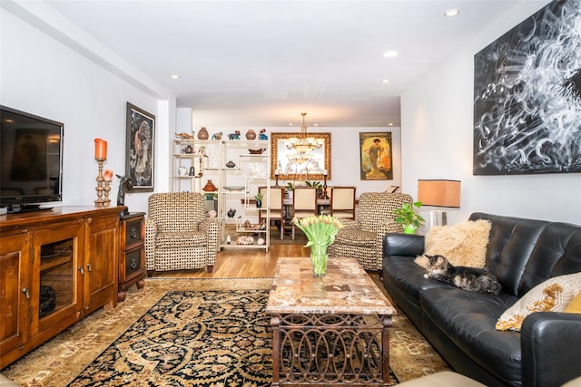 living room with recessed lighting