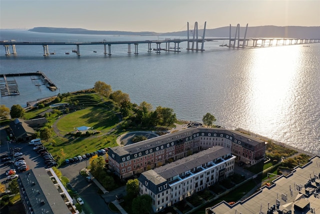 aerial view featuring a water view