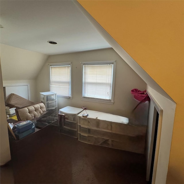 additional living space with carpet floors and lofted ceiling