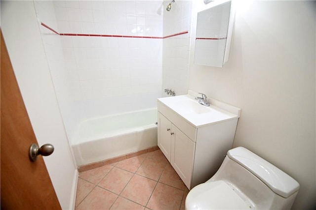 full bath featuring shower / bathing tub combination, vanity, toilet, and tile patterned floors