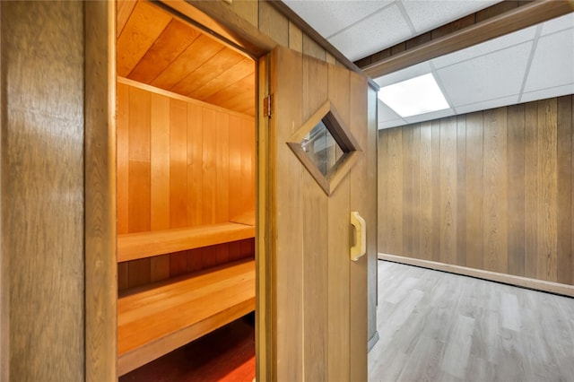 view of sauna featuring wood finished floors