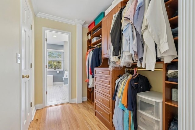 walk in closet featuring light wood-type flooring