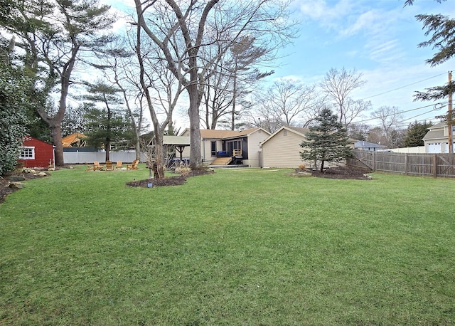 view of yard with a fenced backyard