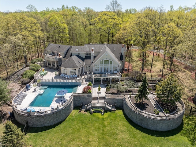 172 Clausland Mountain Rd, Blauvelt, NY 10913 - exterior space featuring a lawn, a view of trees, fence, a fenced in pool, and stairs