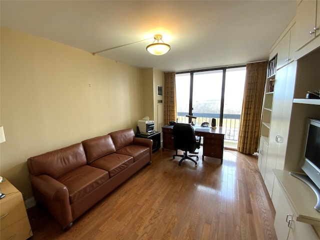 office featuring light wood-type flooring and floor to ceiling windows