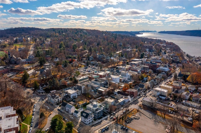 aerial view featuring a water view