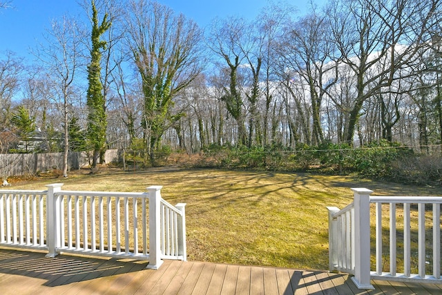 view of yard with fence private yard and a deck