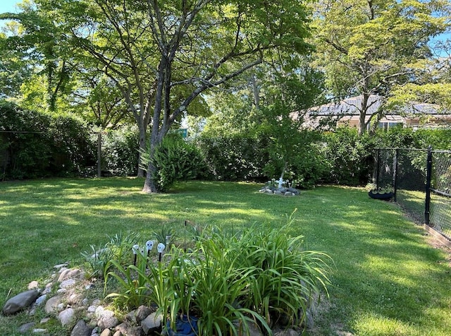 view of yard with a fenced backyard