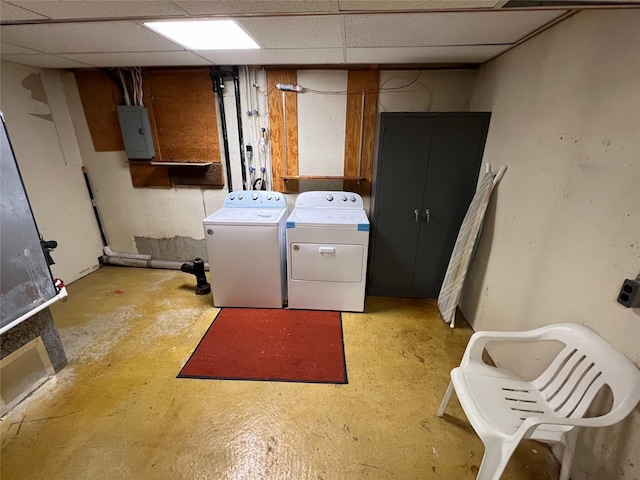 laundry area with electric panel, laundry area, and separate washer and dryer