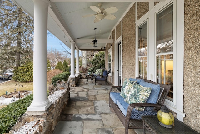 view of patio / terrace with a porch and ceiling fan