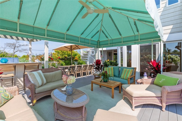 view of patio / terrace featuring a gazebo and an outdoor hangout area