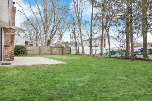 view of yard with a patio area and a fenced backyard