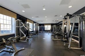 gym with recessed lighting