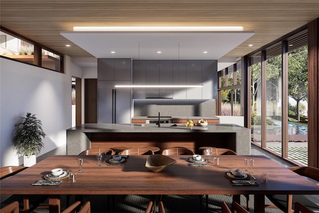 dining area featuring recessed lighting