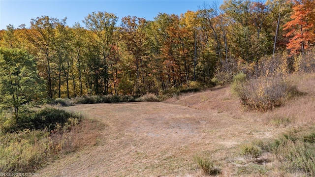 view of landscape featuring a wooded view