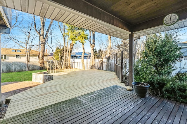 wooden deck featuring a fenced backyard