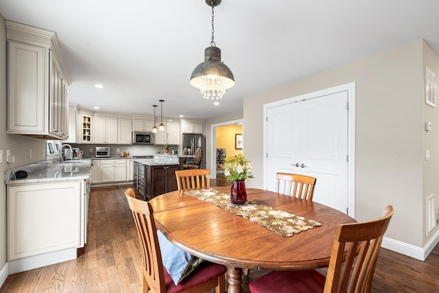 380 Hickory Rd, Southold, NY 11971 - dining area with visible vents, dark wood finished floors, recessed lighting, a toaster, and baseboards