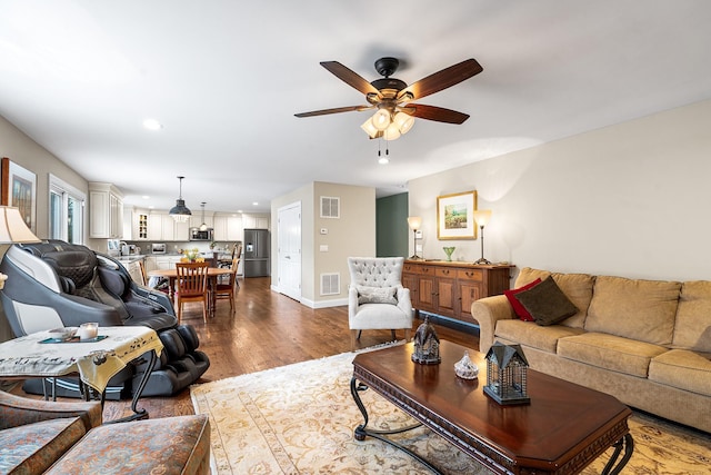380 Hickory Rd, Southold, NY 11971 - living room with visible vents, recessed lighting, ceiling fan, and wood finished floors