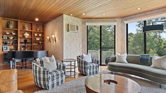 898 Gipsy Trail Rd, Carmel, NY 10512 - living area with recessed lighting, wooden ceiling, an AC wall unit, and wood finished floors
