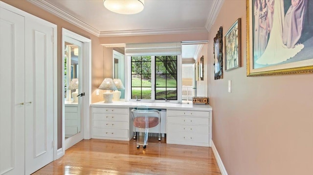 898 Gipsy Trail Rd, Carmel, NY 10512 - office area featuring baseboards, crown molding, and light wood finished floors