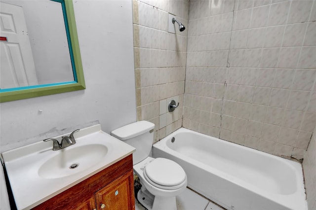 bathroom with shower / bathing tub combination, vanity, and toilet