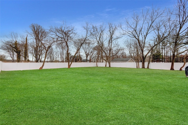 view of yard with a fenced backyard