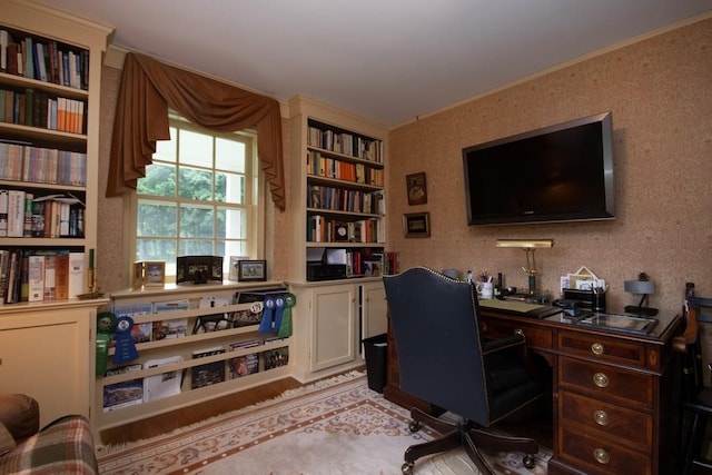 office area featuring ornamental molding