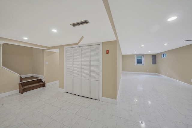 interior space featuring recessed lighting, visible vents, and marble finish floor