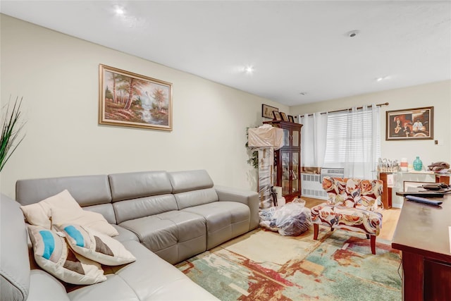 living area with wood finished floors and recessed lighting