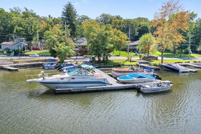 view of dock with a water view