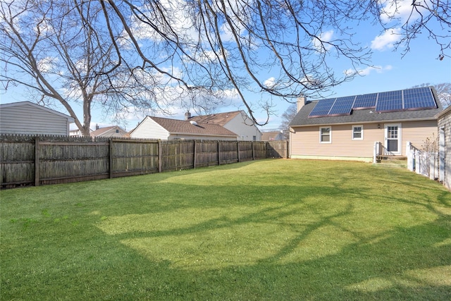 view of yard featuring a fenced backyard and entry steps