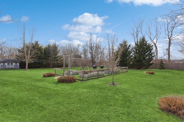 view of yard with a vegetable garden and fence