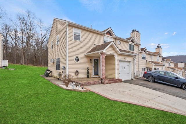 view of property with aphalt driveway and a front yard