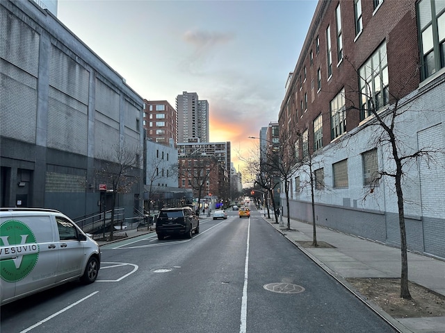 view of street with sidewalks, street lighting, and curbs