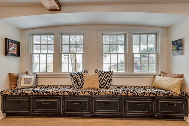 sitting room with healthy amount of natural light and vaulted ceiling
