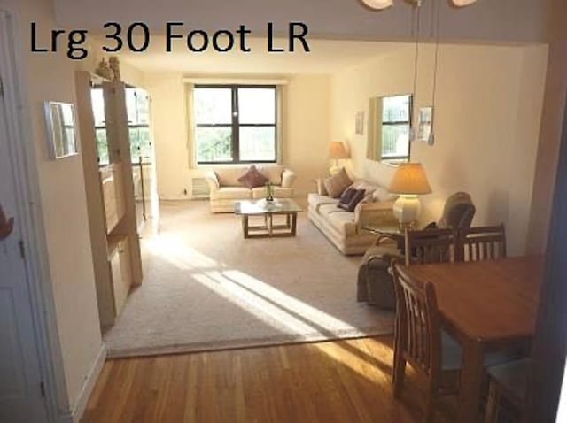 living area featuring french doors and wood finished floors