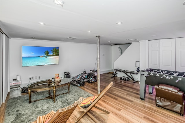 interior space with recessed lighting, visible vents, and light wood-style flooring