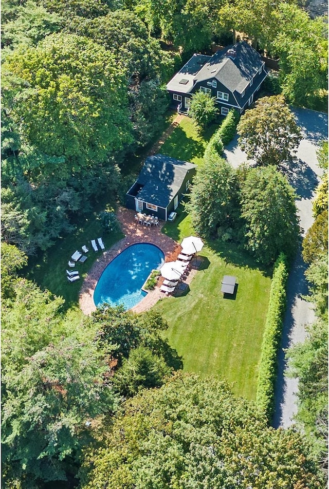 27 Notamiset Rd, Westhampton Beach, NY 11978 - bird's eye view featuring a wooded view