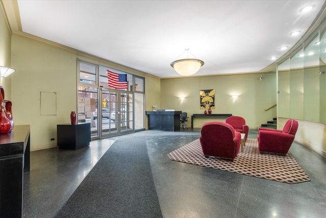 building lobby featuring stairs