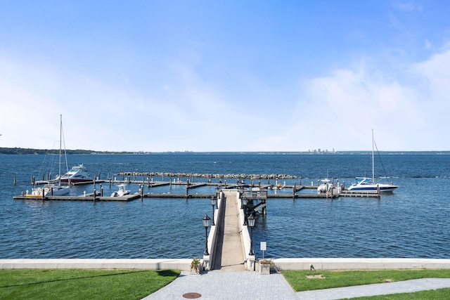 dock area featuring a water view