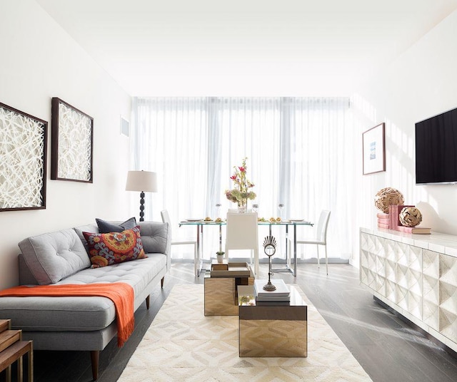 living area with visible vents and floor to ceiling windows