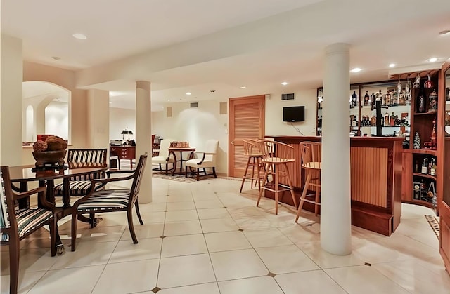 25 Pine Glen Dr, Blauvelt, NY 10913 - dining space featuring a bar, visible vents, and recessed lighting