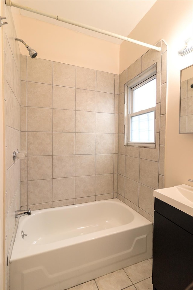 10634 Sutphin Blvd, Jamaica, NY 11435 - bathroom featuring tile patterned floors, shower / bathtub combination, and vanity