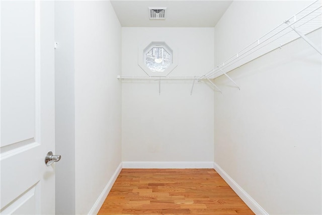 walk in closet with visible vents and light wood-style floors