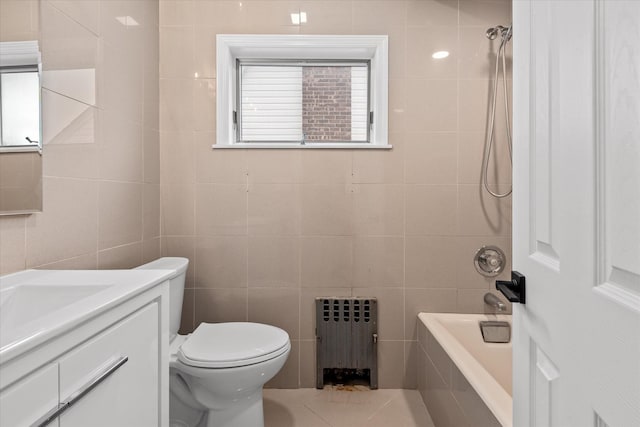 53-31 212th St, Bayside, NY 11364 - full bath featuring radiator heating unit, tile walls, vanity, and toilet