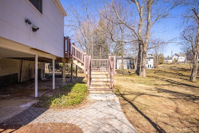 view of yard featuring stairway