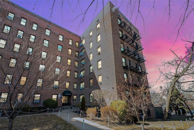 view of property at dusk