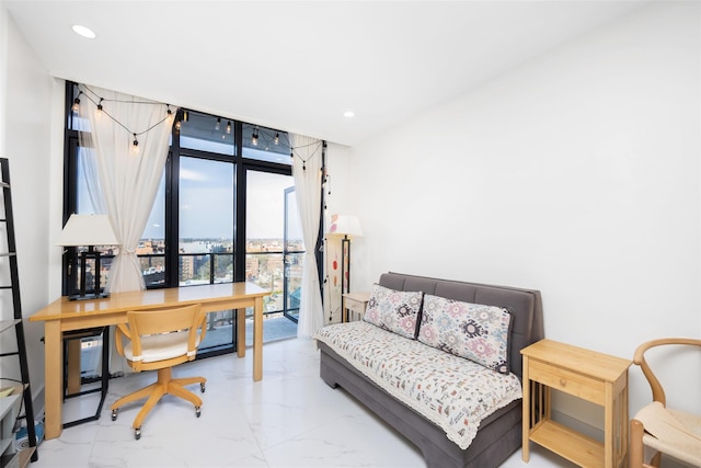 41-62 Bowne St Unit 12G, Flushing, NY 11355 - office space featuring floor to ceiling windows, recessed lighting, and marble finish floor