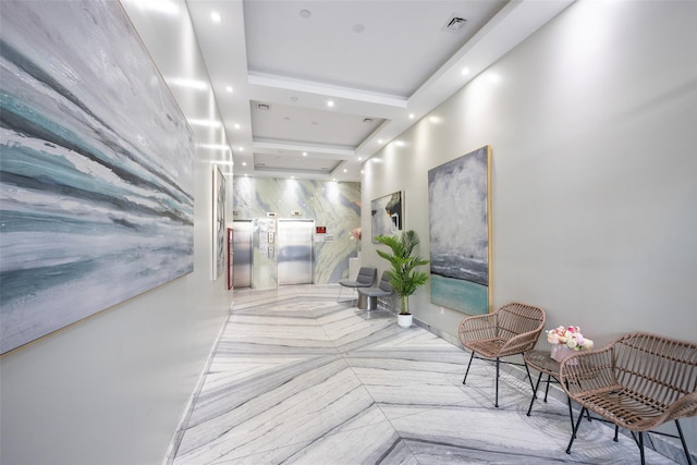 41-62 Bowne St Unit 12G, Flushing, NY 11355 - hallway featuring visible vents, elevator, and recessed lighting
